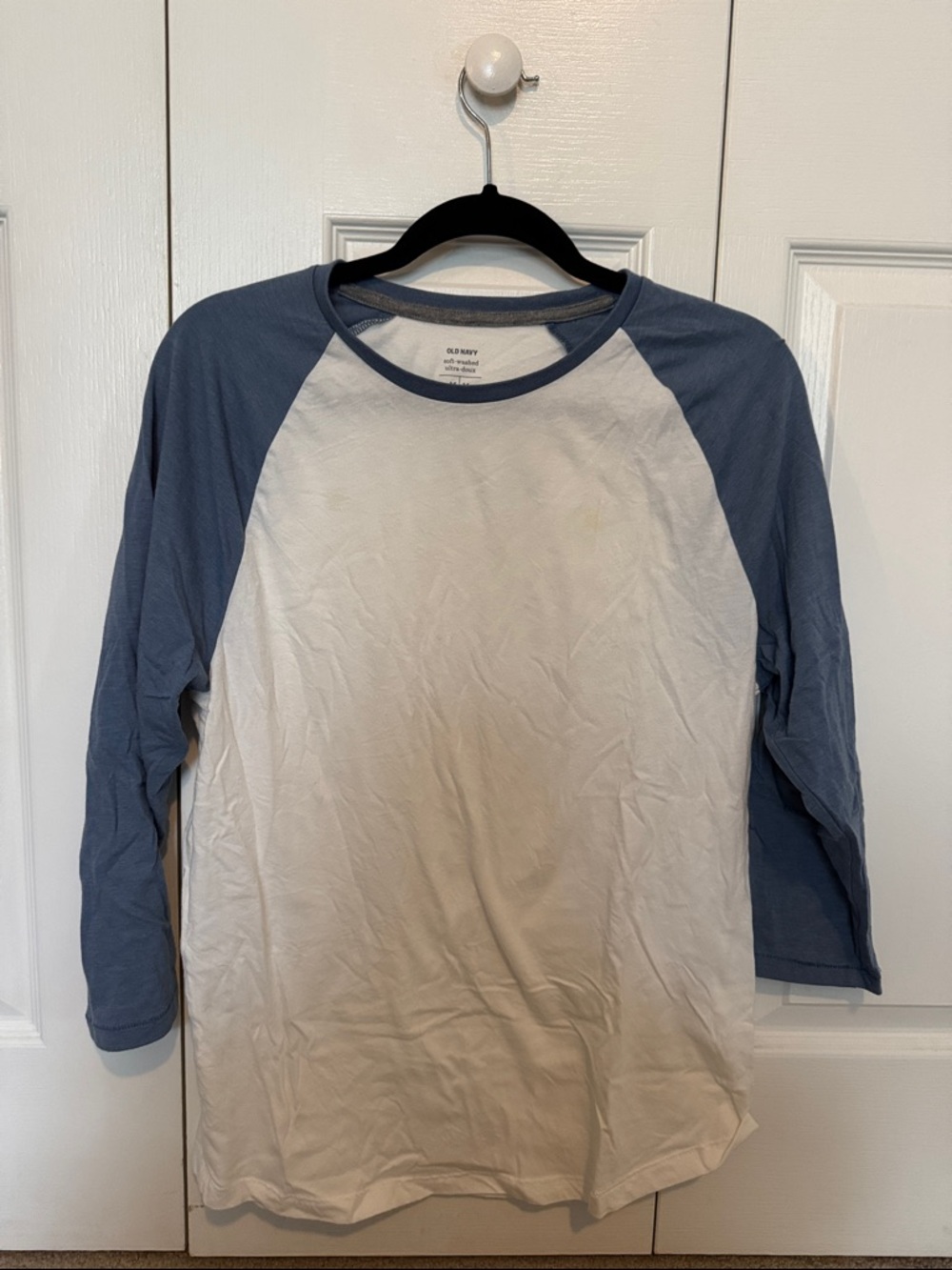 Old Navy White and Blue Raglan Long Sleeve Tee